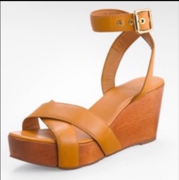 10 TORY BURCH ALITA NUDE LEATHER CHUNKY WOOD PLATFORM ANKLE STRAP SANDALS - Picture 3 of 3